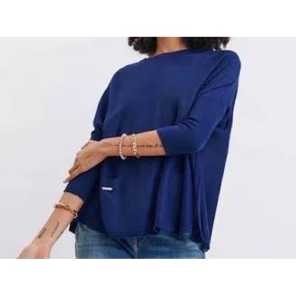 MerSea Catalina Knit Sweater Blue Knit Lagenlook Coastal Oversized Pockets OS